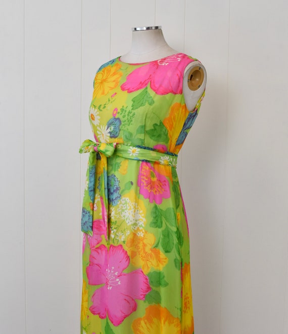 1960s Hawaiian Colorful Floral Ruffle Silk Chiffo… - image 3