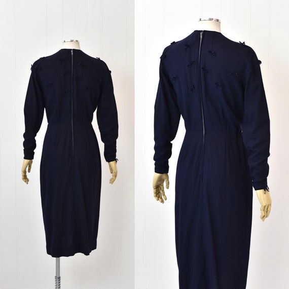 1940s/1950s Navy Blue Wool Velvet Bow Pattullo-Jo… - image 4