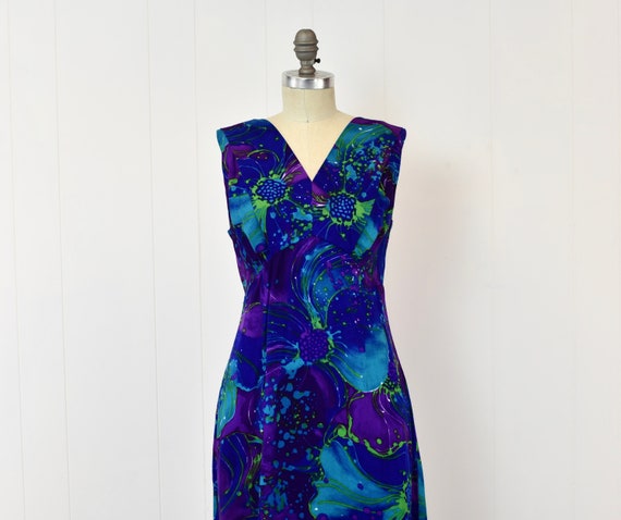 1970s Hawaiian Floral Print Purple Blue Liberty H… - image 2