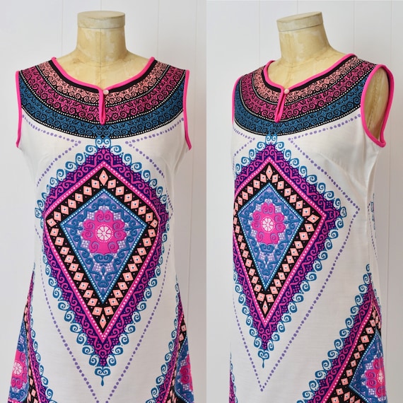 1970s/1980s Alfred Shaheen Colorful Shift Dress - image 2