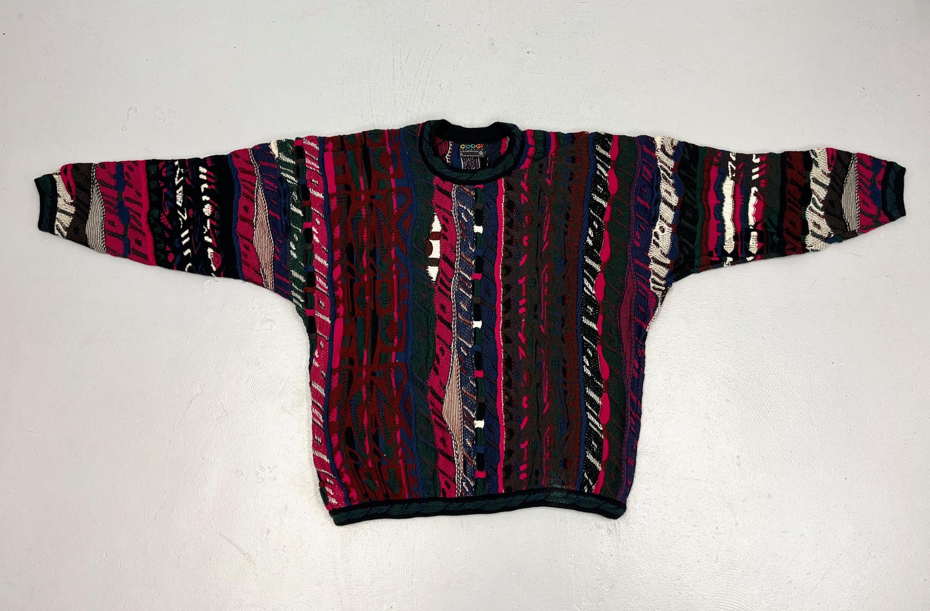 1980s/1990s Coogi Australia Authentic Colorful 3D Crazy V Neck
