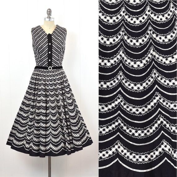 1950s Trompe L'oeil Gingham Checker Novelty Print… - image 1