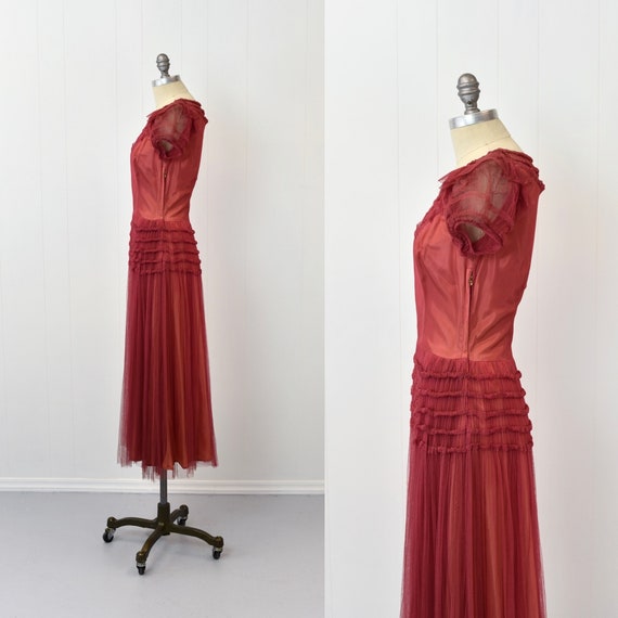 1940s/1950s Coral Tulle Party Prom Dress - image 5