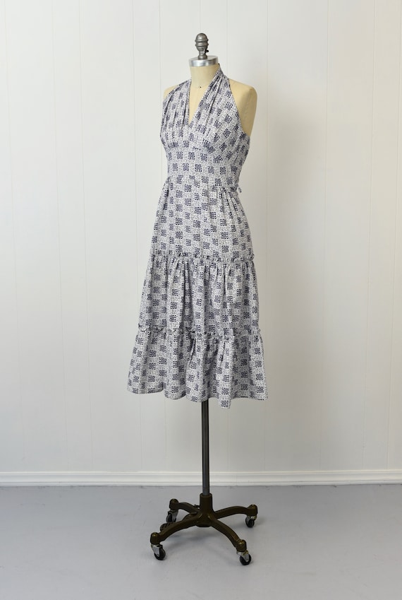 1950s Blue & White Halter Pinup Petite Day Dress - image 4