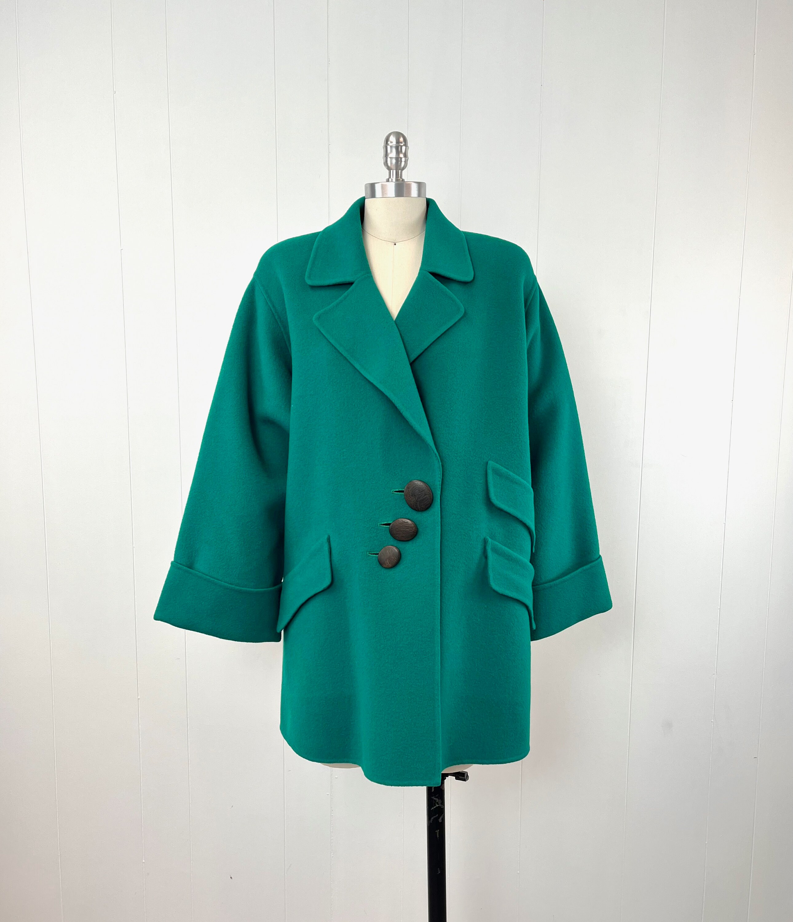 1980s/1990s Pierre Balmain Teal Wool Designer Winter Swing 1980s/1990s Pierre Balmain Teal Wool Designer Winter Swing
