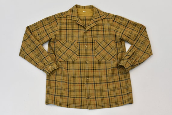 1950s Plaid Brown Classic Wool Long Sleeve Rockab… - image 1