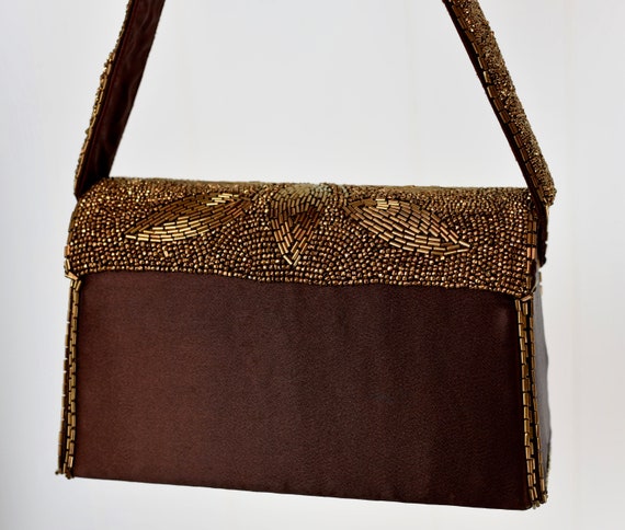 1940s Bronze Brown Beaded Handbag & Belt Set - image 6