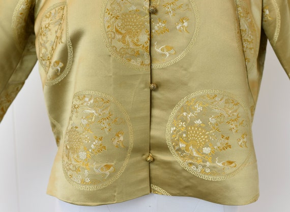 1950s Asian Gold Satin Brocade Jacket Top - image 3