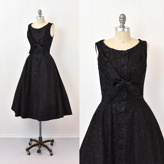 1950s Suzy Perette Black Floral Metallic Embroide… - image 2