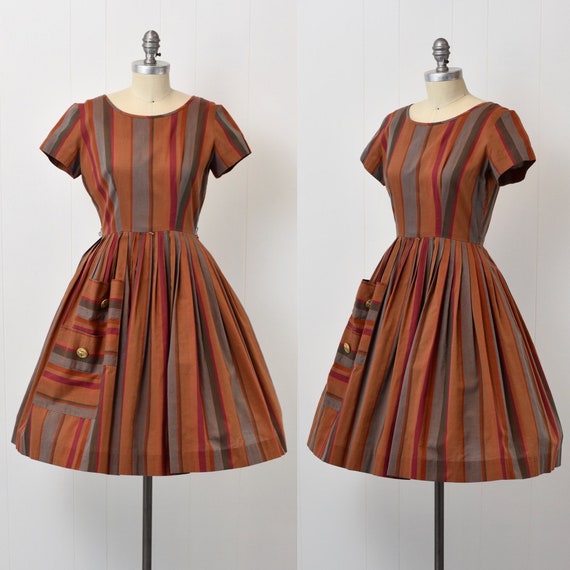 1960s Orange Striped Junior Towne Day Dress - image 1