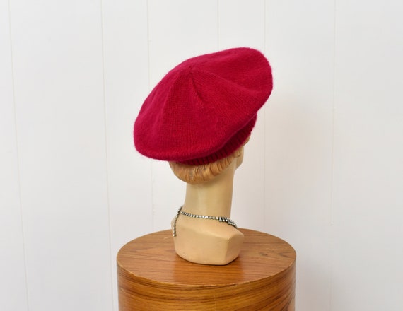 1980s Raspberry Pink Wool Beret Hat - image 8