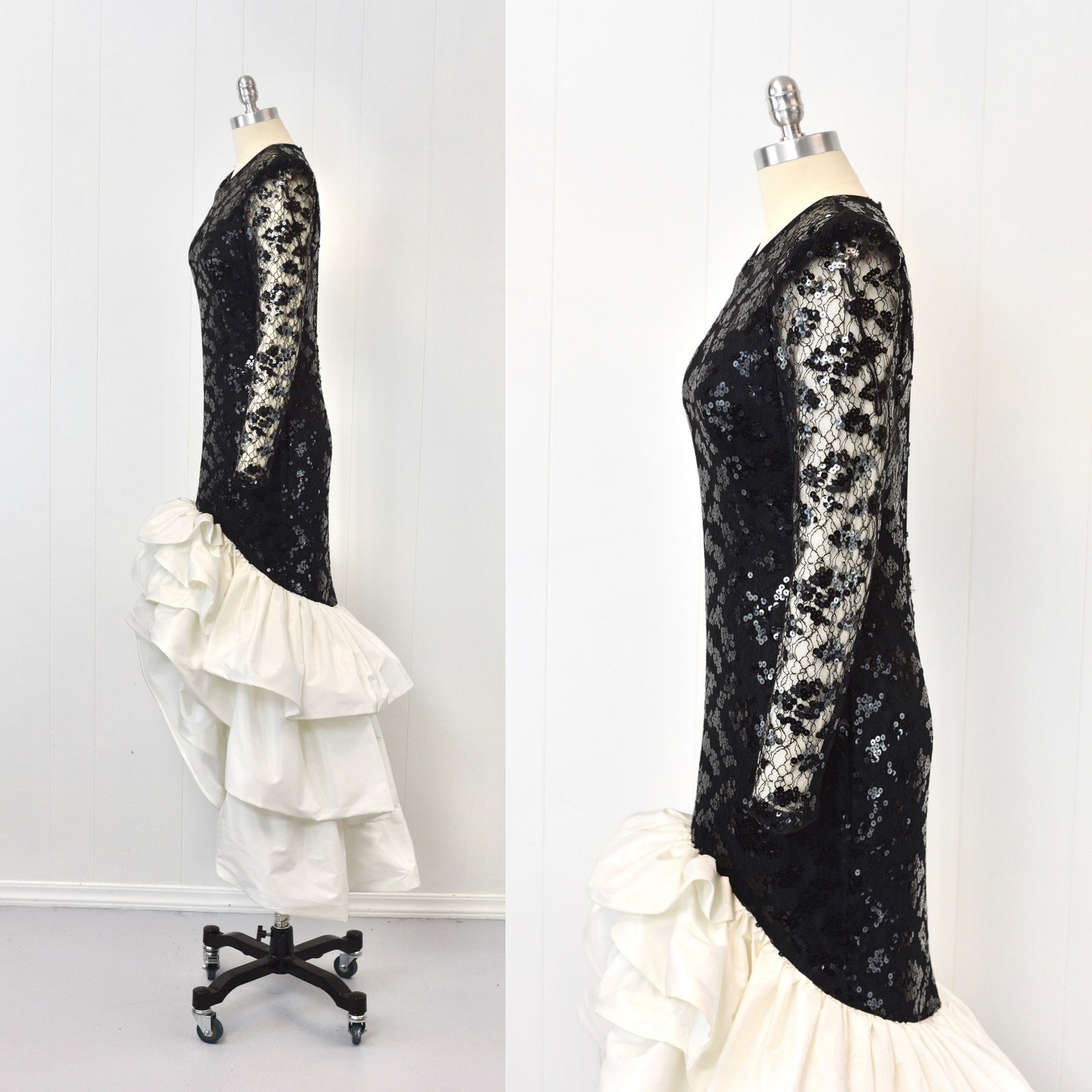 80's Black Sequin and Tulle Party Dress by Whats Up By Carol main image 0