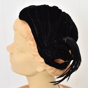 1940s Black Velvet Feathered Hat image 4