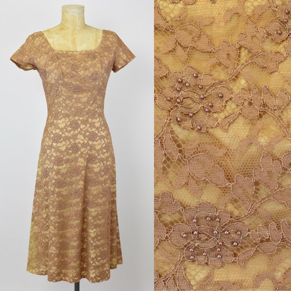1950s Tan Lace Dress - image 1