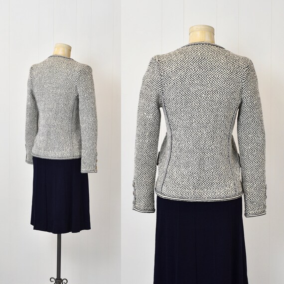 1980s Adolfo Navy Blue & White Two Piece Jacket S… - image 7