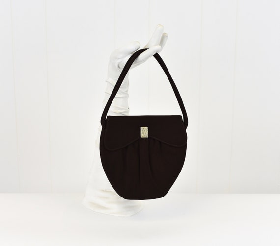 1940's Chocolate Brown Suede Handbag