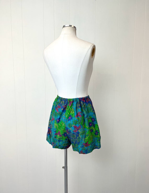 1960s/1970s Blue Green Floral Cotton Two Piece Pl… - image 9