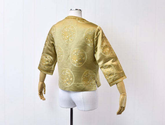 1950s Asian Gold Satin Brocade Jacket Top - image 7