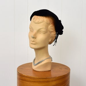 1940s Black Velvet Feathered Hat image 2