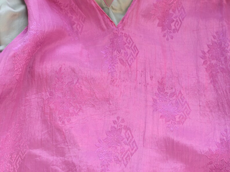1920s Asian Inspired Green & Pink Embroidered Silk Blouse image 9