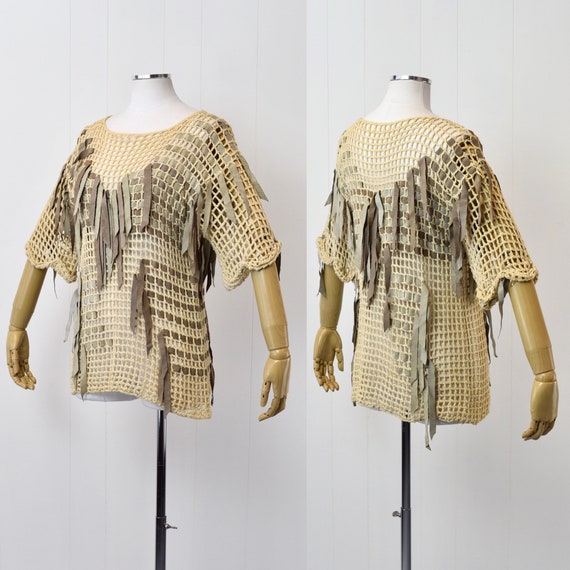 1970s Crochet Blouse with Suede - image 4