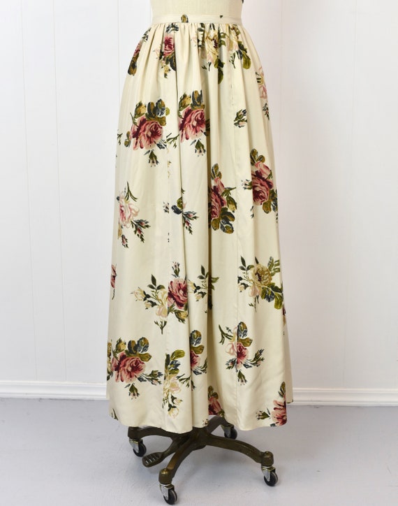 1990s Laura Ashley Rose Print Silk Maxi Skirt - image 2