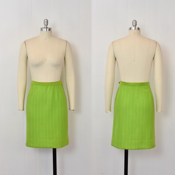 1960s/1970s Lime Green White Striped Wool Blouse … - image 6