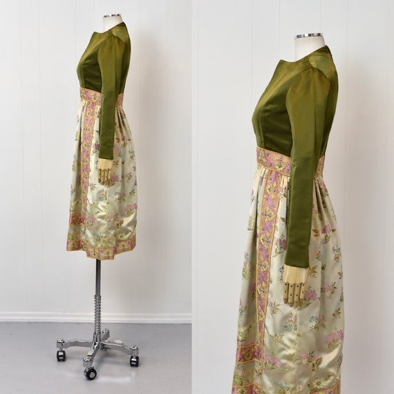 1960s Green Pink Floral Brocade Party Dress - image 4