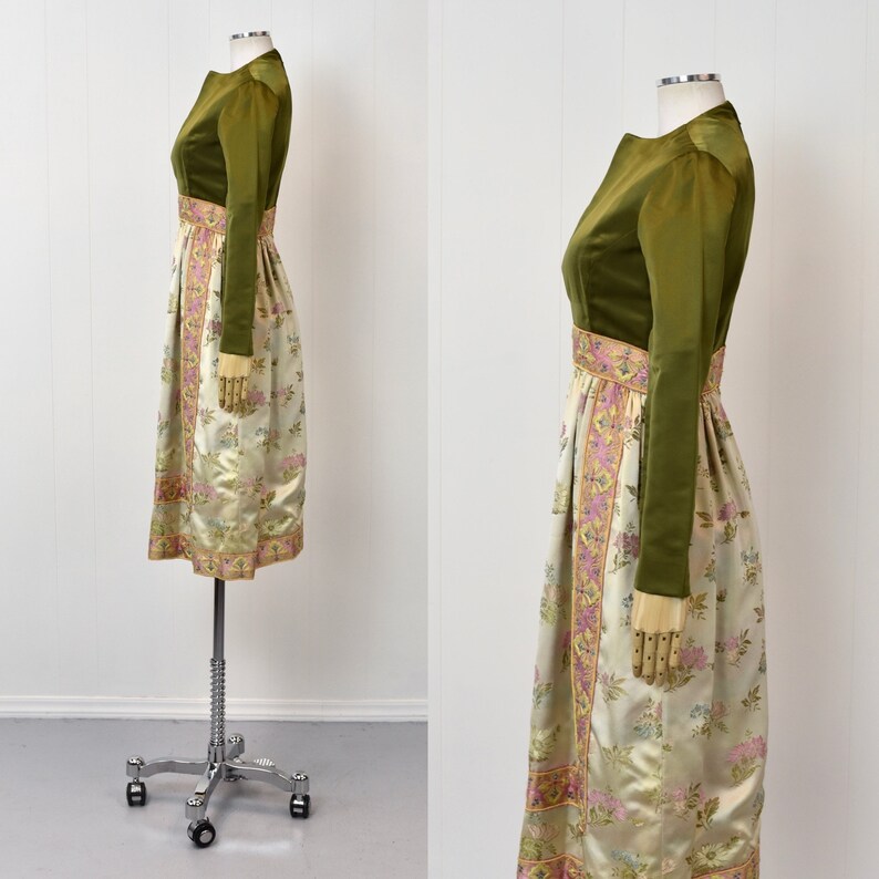 1960s Green Pink Floral Brocade Party Dress image 4