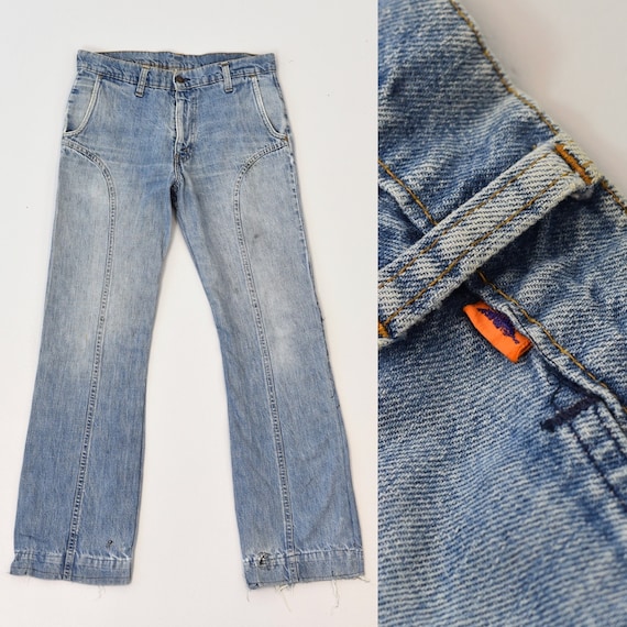 1970s Levis Blue Feather Tab Light Wash Denim Jea… - image 1