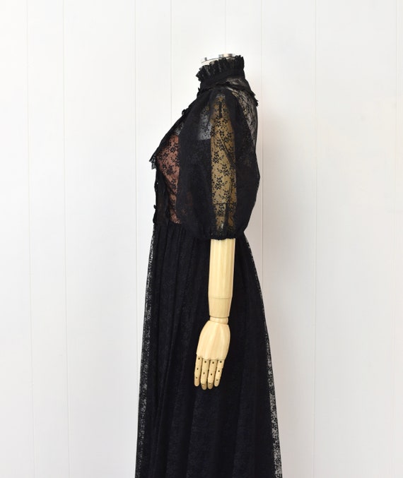 1980s Albert Capraro Black Floral Lace Victorian … - image 7