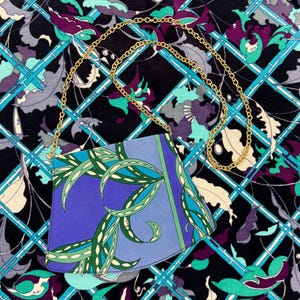 1960s Emilio Pucci Purple Blue Patterned Purse Handbag with Gold Chain