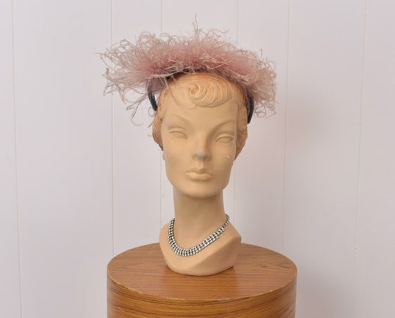 1950s Pink Ostrich Feather Ombre Puff Tulle Hat - image 1