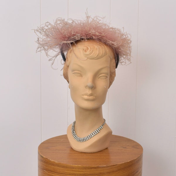 1950s Pink Ostrich Feather Ombre Puff Tulle Hat