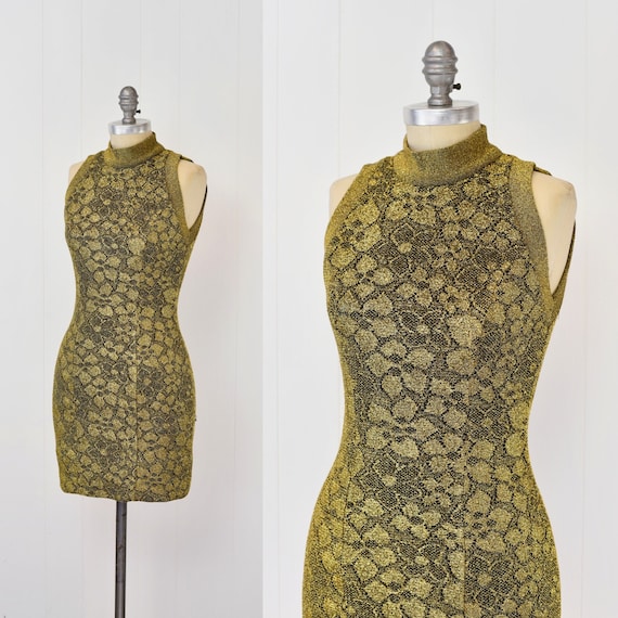 80's Metallic Lace Peplum Party Dress by Karen Okada main image 1