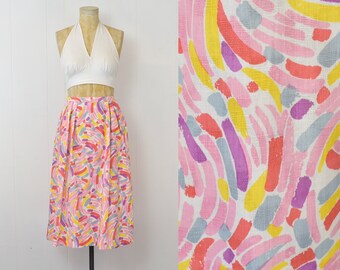 1970s/1980s Lilly Pulitzer Paintbrush Stroke Pink Pastel Novelty Print Skirt