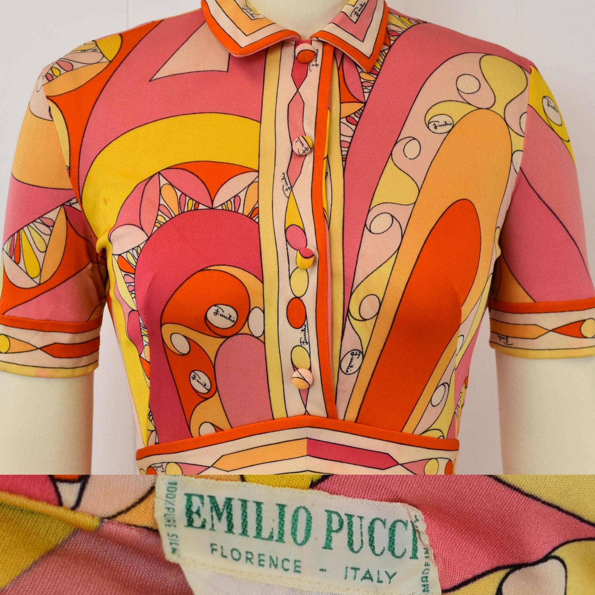 1960s Emilio Pucci Pink Orange Psychedelic Printed Silk Short
