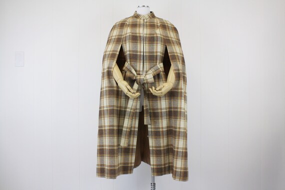 1960s Brown Plaid Wool Cape