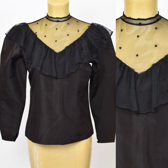 1970s Black Victorian Style Blouse