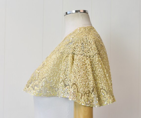 1950s/1960s Cream Yellow Floral Sequin Beaded Cap… - image 4