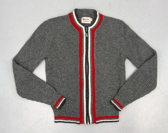 Vtg 60s Campus Orlon Striped Cardigan Sweater Green White S