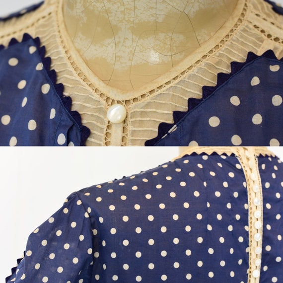 Early 1940s Polka Dot Blue Lace Dress with Belt - image 10