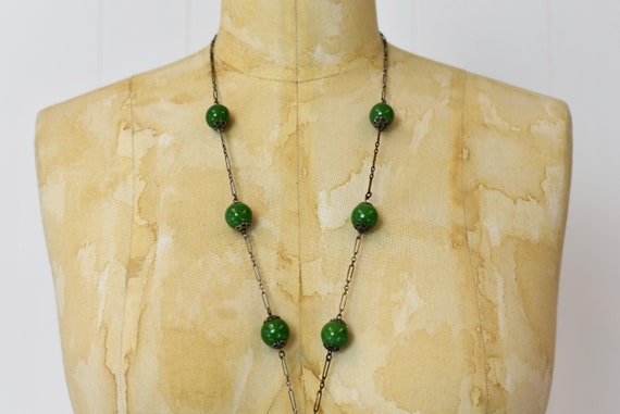 1920s/1930s Green Jade Glass & Sterling Art Deco … - image 3