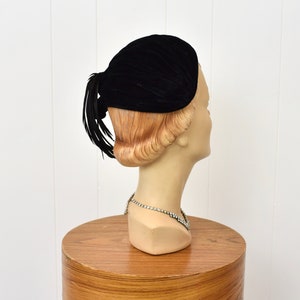 1940s Black Velvet Feathered Hat image 7