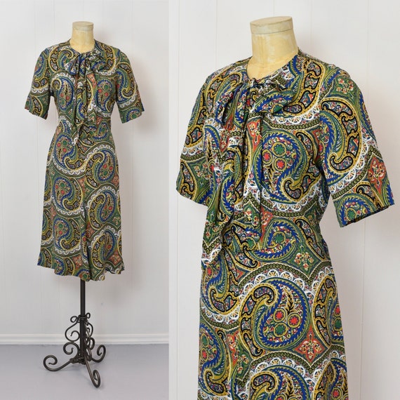 1940s Colorful Paisley Indian Ethnic Inspired Flo… - image 1