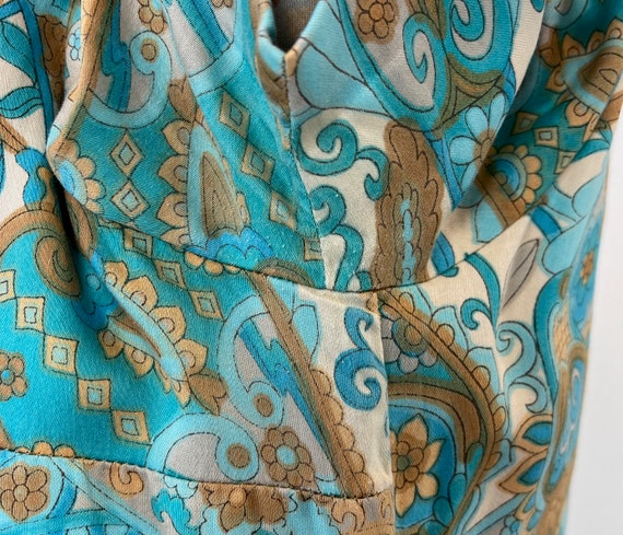 1960s Floral Paisley Blue Brown Pleated Mod Scoot… - image 10