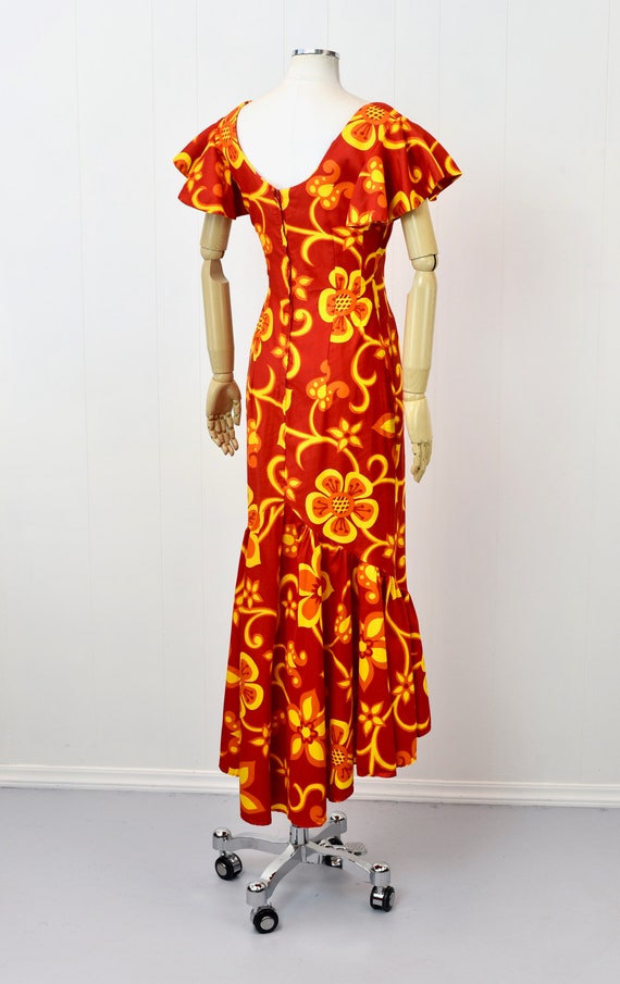 1960s Red & Yellow Hawaiian Floral Tiki Viva Las … - image 7