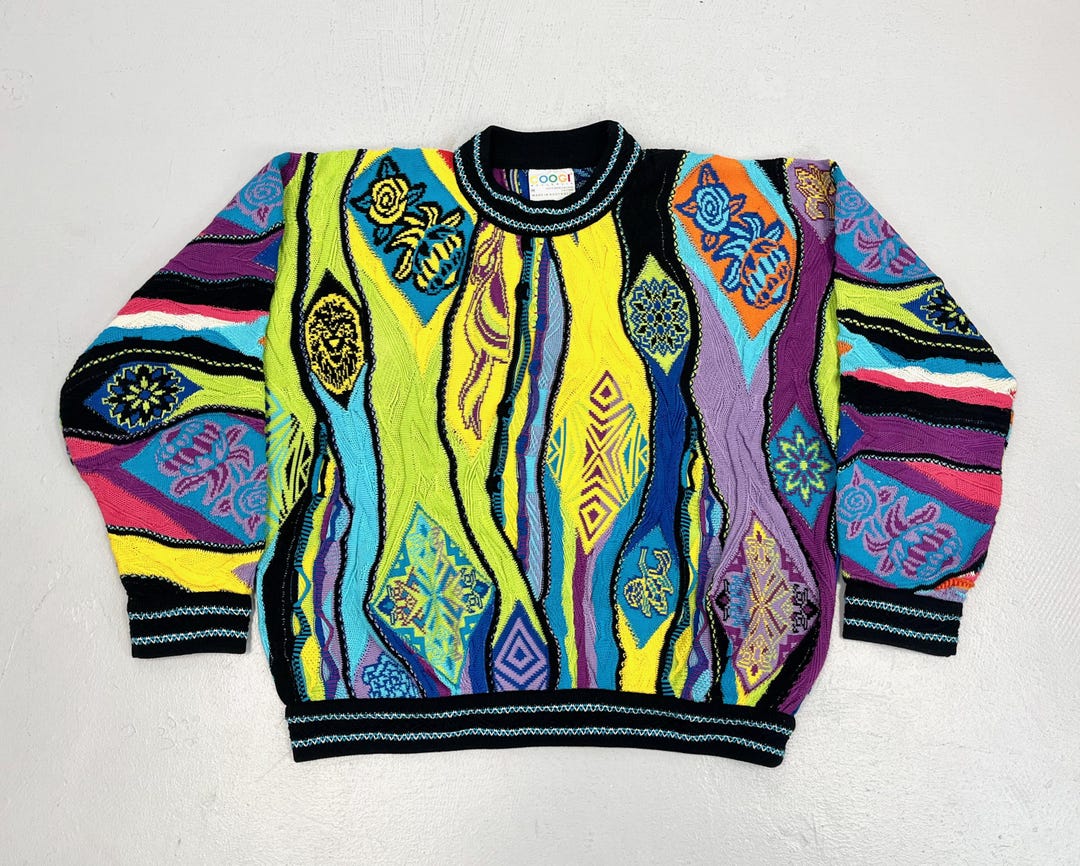 1980s/1990s Coogi Australia Authentic Colorful 3D Crazy V Neck