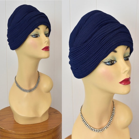 1940s Navy Blue Turban Hat - image 8