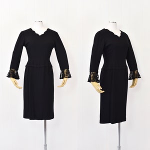 1950s Black Dress with Removable Lace Cuffs